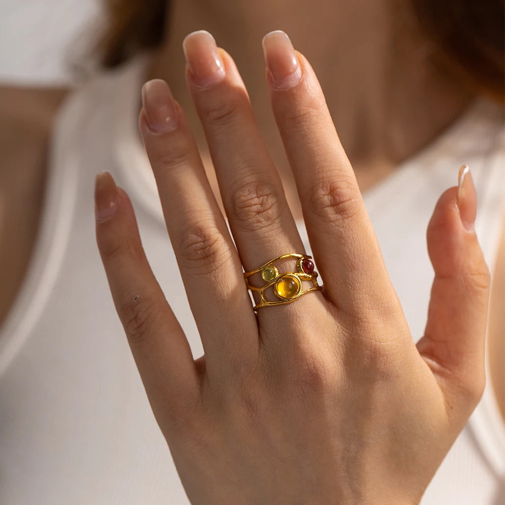 Gold Open Ring With Colorful Stone