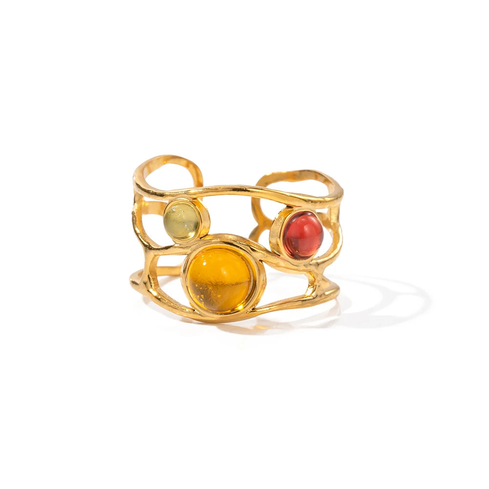 Gold Open Ring With Colorful Stone