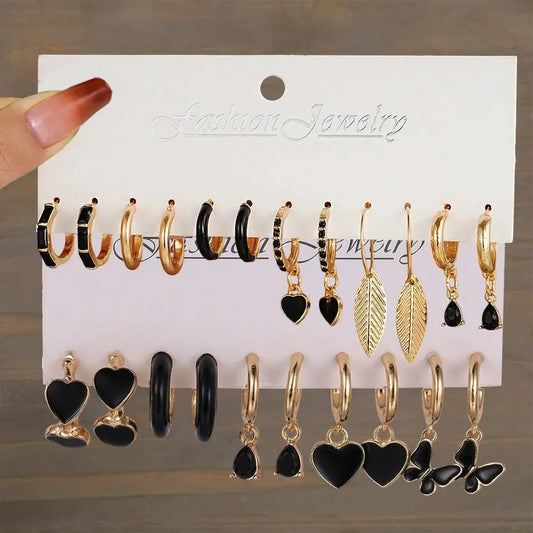 Gold & Black Earring Pack- 11 Pairs