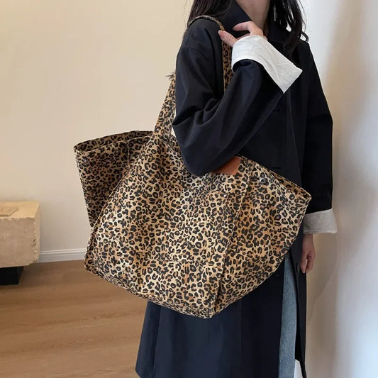 Oversized Leopard Print Shoulder Bag