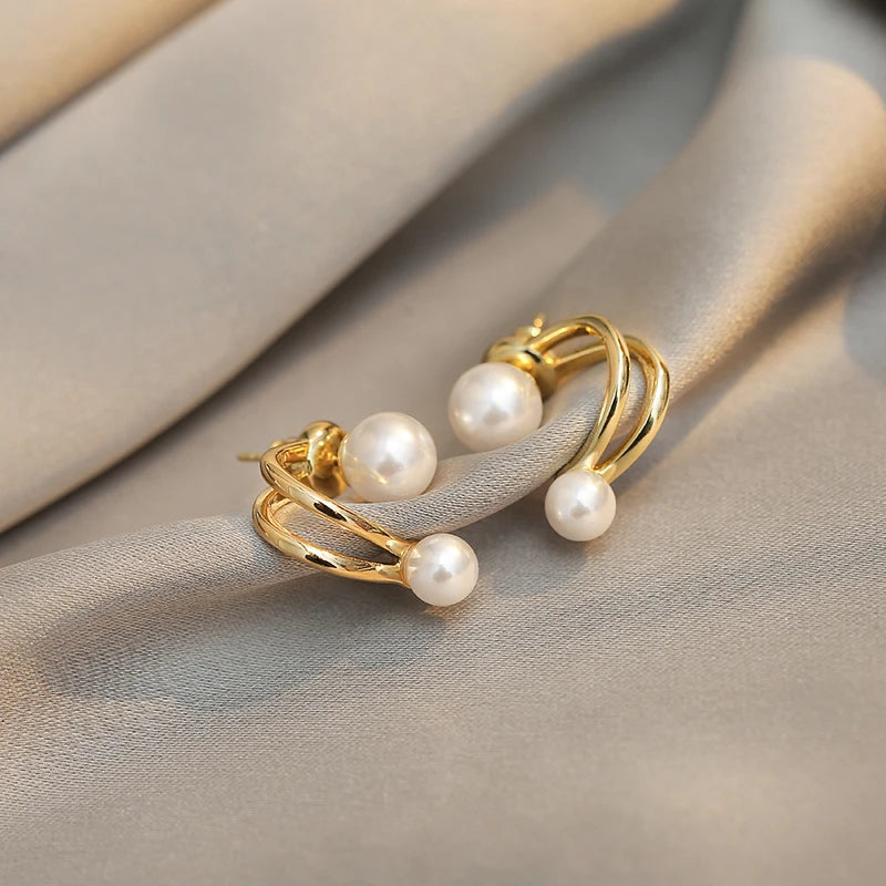 Gold Pearl Stud Earrings