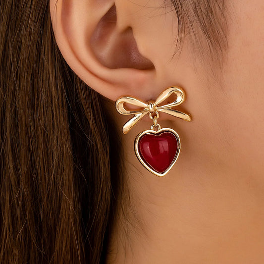 Bow & Heart Stud Earrings