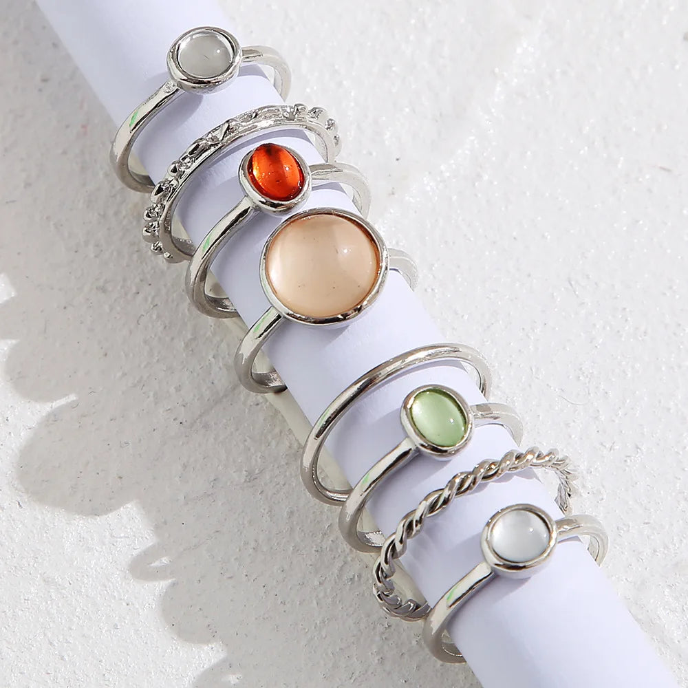 8Pcs Opal Stone Rings