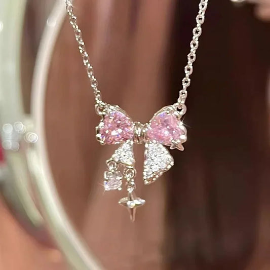 Crystal Bow Heart Necklace