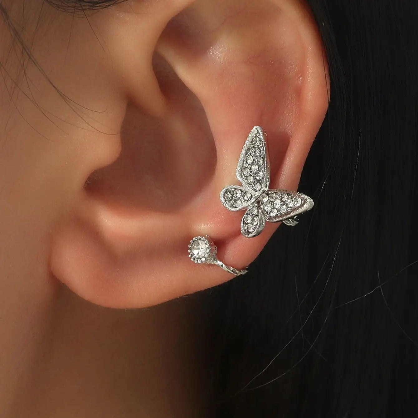 Butterfly Rhinestone Ear Clip