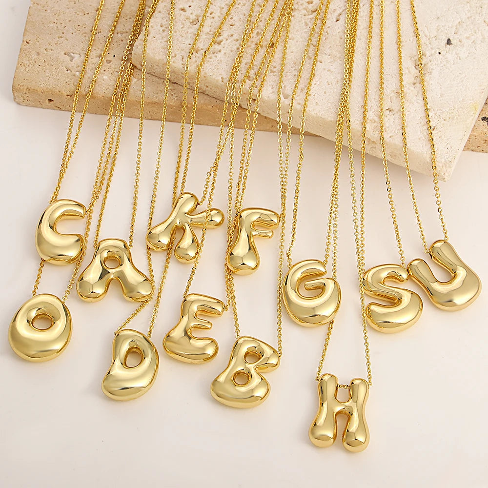 Gold Bubble Letter Necklace