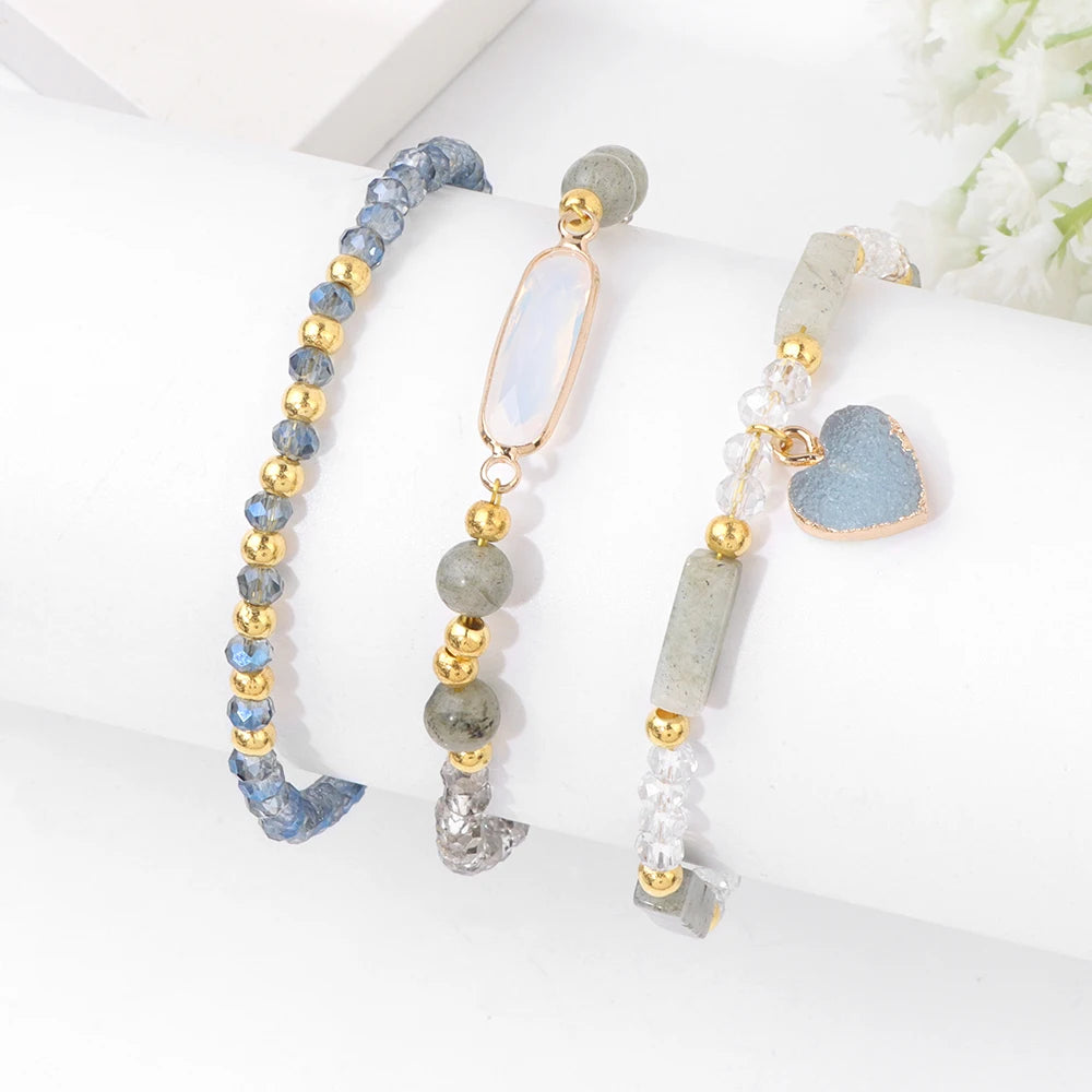 3Pcs Heart Charm Bracelet Set