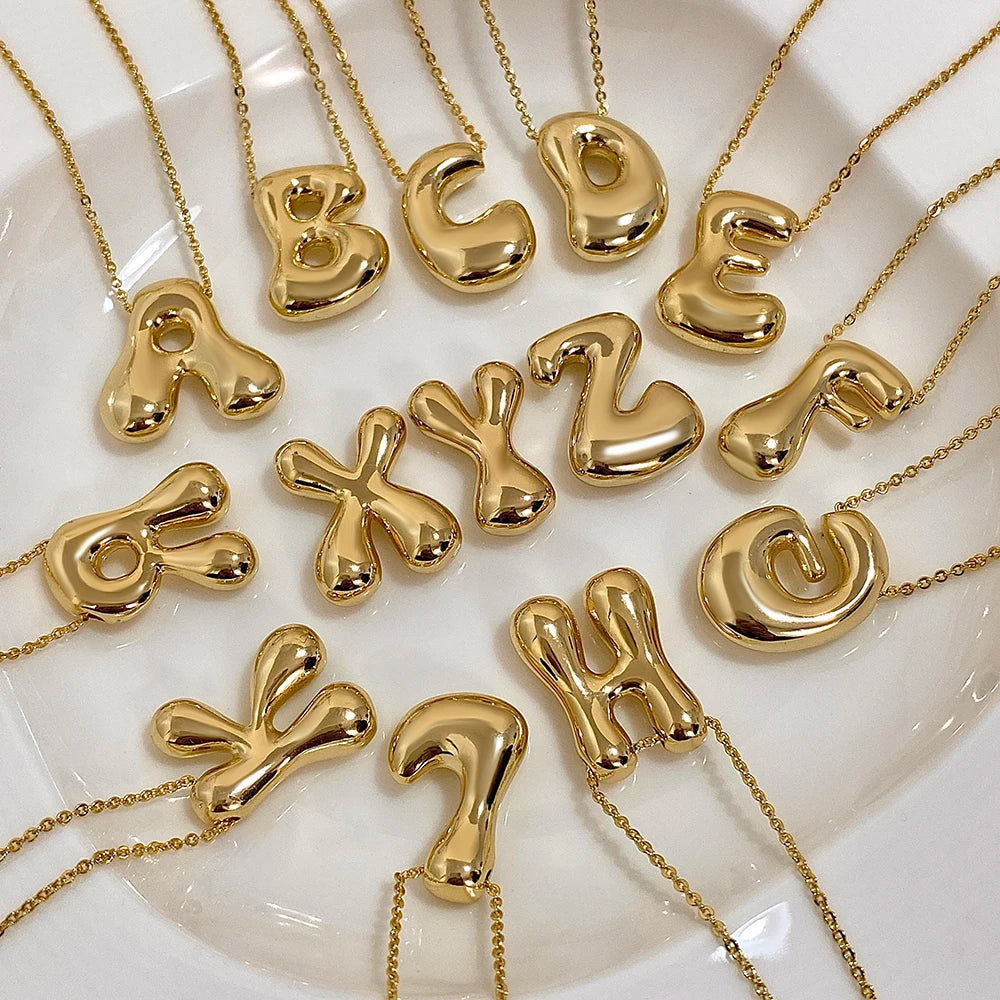 Gold Bubble Letter Necklace