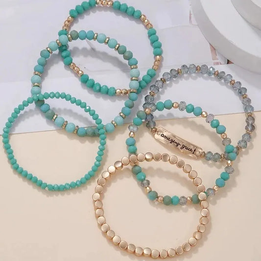 6 Pc Glass Beaded Bracelets