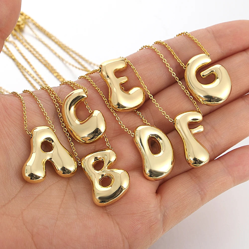 Gold Bubble Letter Necklace